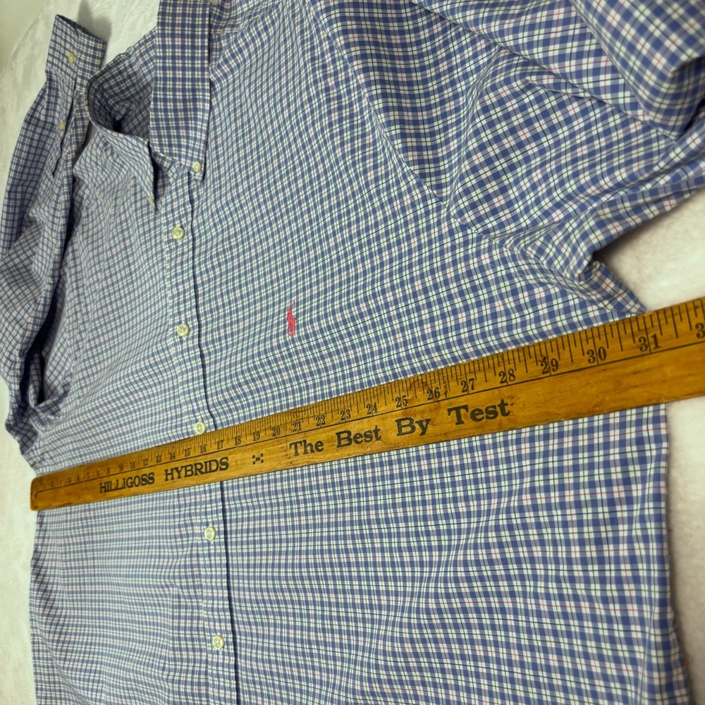 Ralph Lauren Men 3XB Blue & White Checkered Plaid Long Sleeve Button Down Shirt - Picture 10 of 12